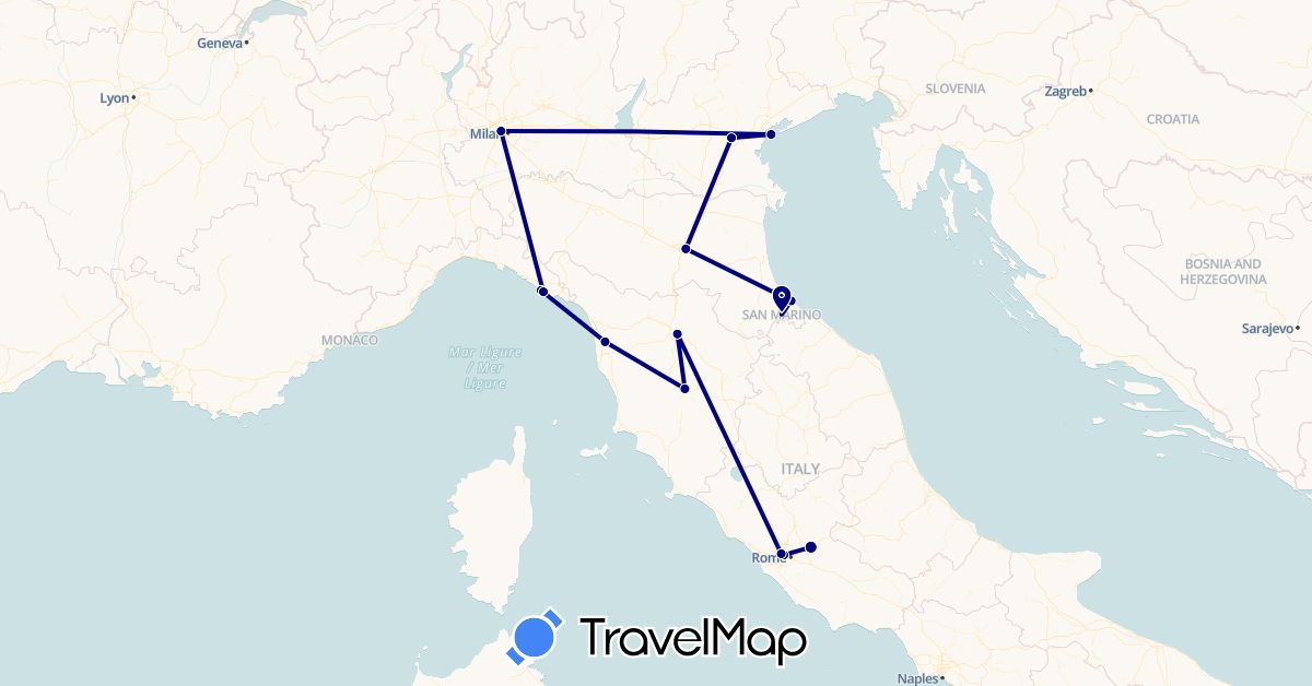 TravelMap itinerary: driving in Italy, San Marino, Vatican City (Europe)